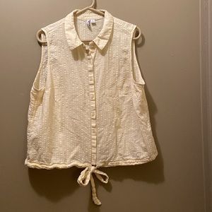 Women’s Elle Button Up Yellow and White Top, Size Extra Large 100% Cotton